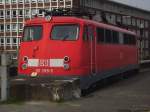 110 398-5 steht in Mnster an Gleis 7 als Reservelok.