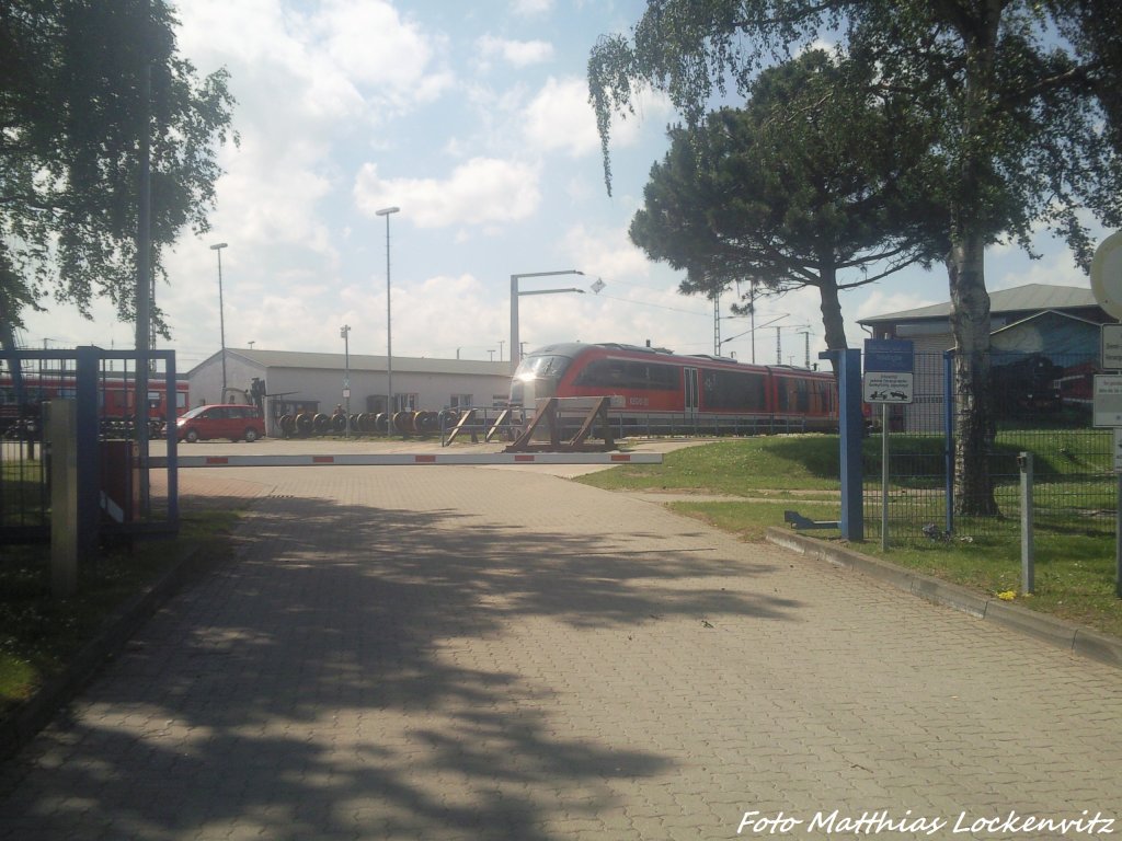 Blick auf BW Rostock von der Stra�e aus auf ein 642er am 22.6.13
