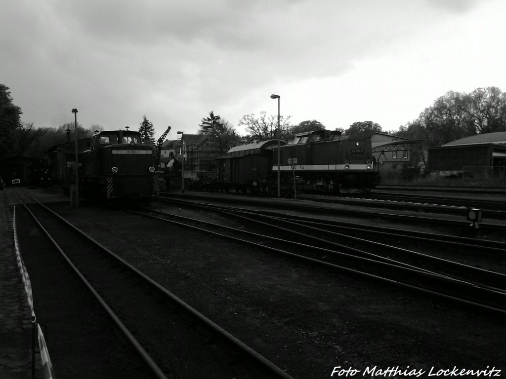 R�BB 251 901 & 112 565-7 (DB 202 565-8) abgestellt in Putbus am 10.5.13 / Foto im Klassischen DDR Schwarzwei� Style
