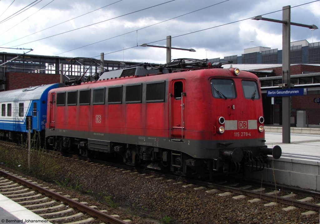 Wegen Bauarbeiten am Ostkreuz wurde D 443 mit 115 278-4 ber Berlin Gesundbrunnen umgeleitet. April 2010