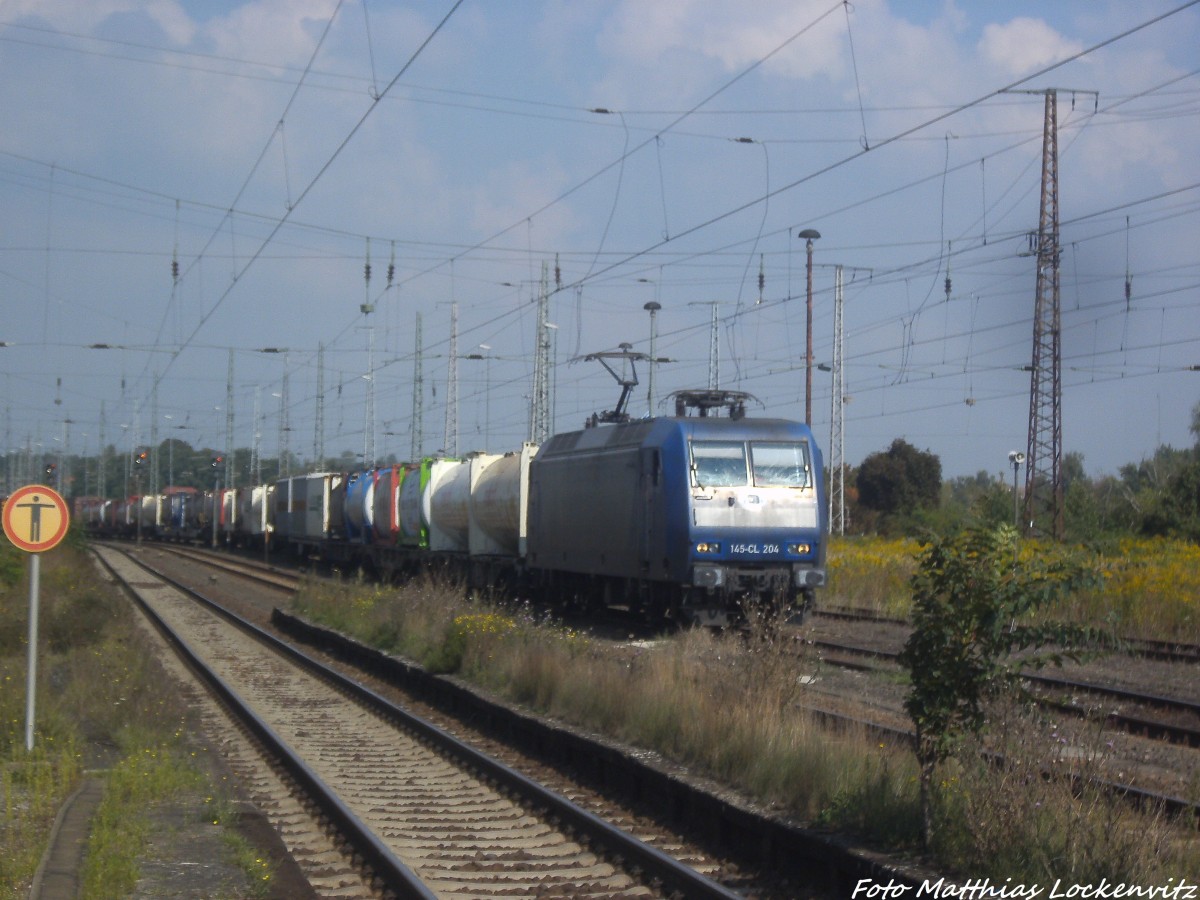 145-CL 204 der Crossrail mit einem G�terzug im Bahnhof Lutherstadt Wittenberg am 7.9.14