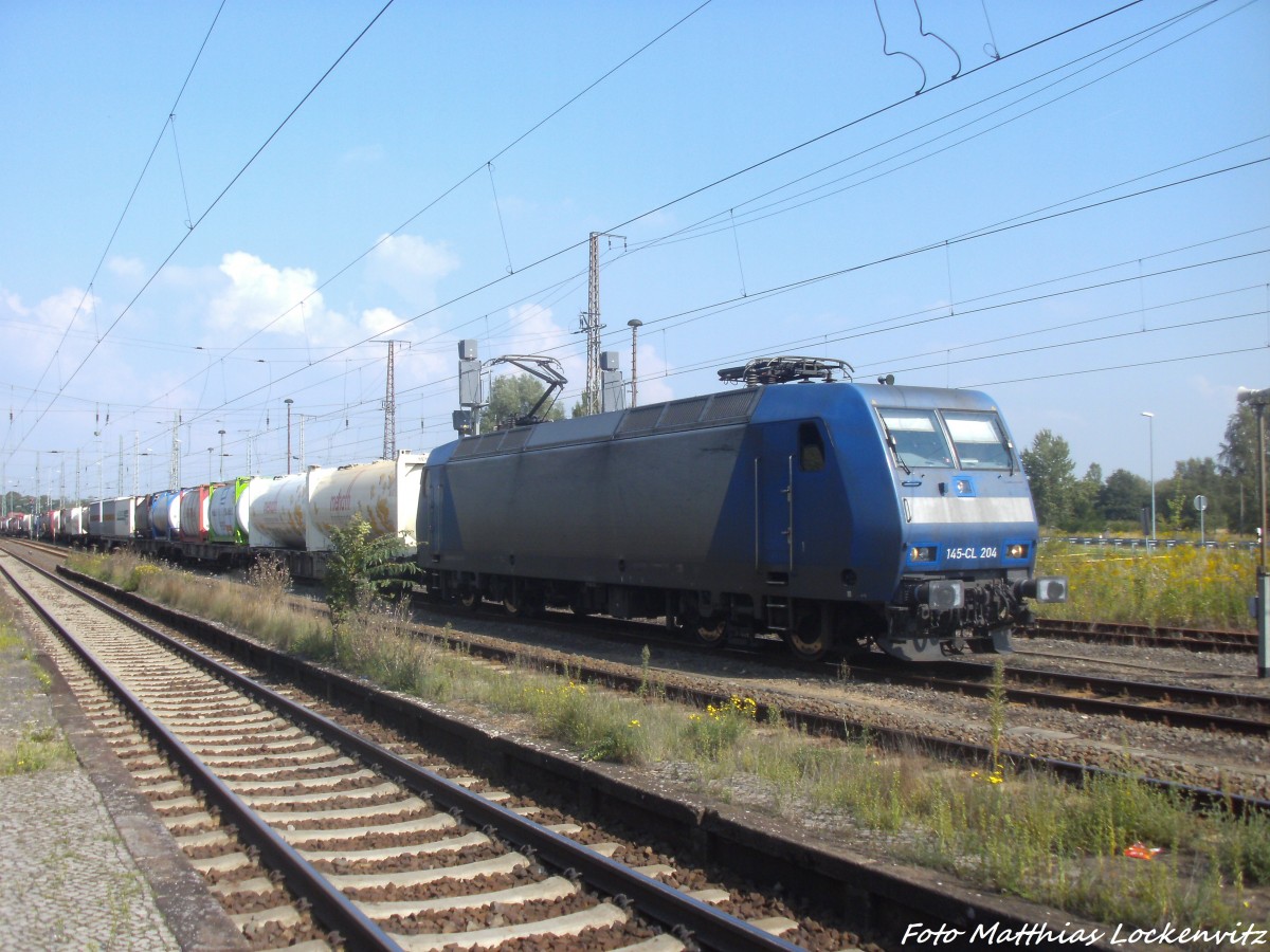 145-CL 204 der Crossrail mit einem G�terzug im Bahnhof Lutherstadt Wittenberg am 7.9.14