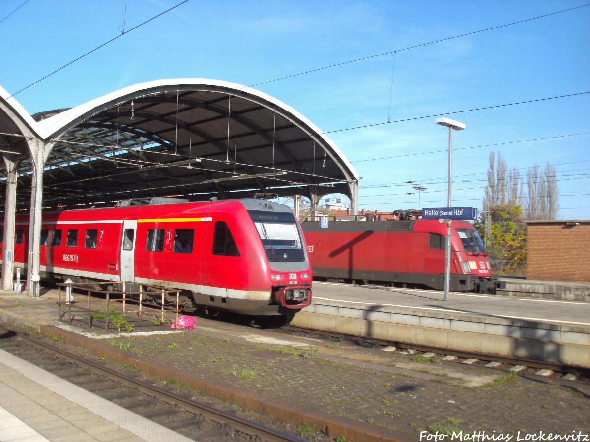 182 025-7 und 612 012 / 512 im Bahnhof Halle (Saale) Hbf am 1.11.14
