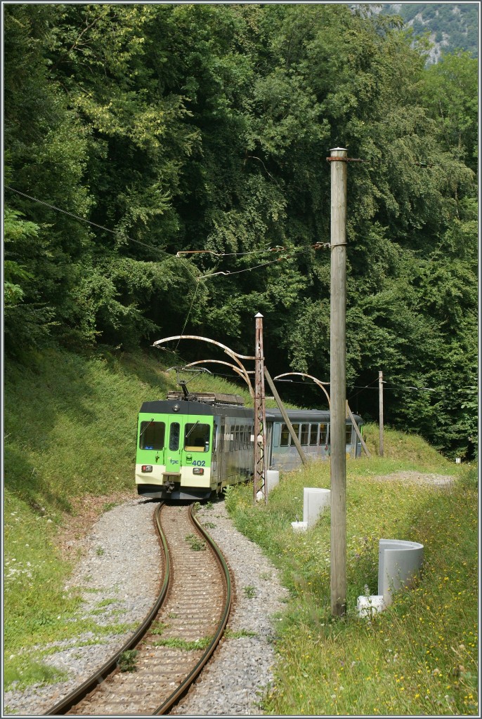Abermals wird ab dem 2. Sept. (bzw. 16. Sept.) die ASD f�r l�ngere Zeit, bis etwa Mitte November, im SEV betrieben. Wenn sie dann wieder fahren wird, werden die formsch�nen Eisen- und Holzfahrleitungsmaste aus der Er�ffnungszeit wohl durch neue Fahrleitungsanlagen ersetzt sein. Grund genug, noch ein paar  romantische  Eindr�cke der ASD bei Verchiez einzufangen. 27. August 2013 