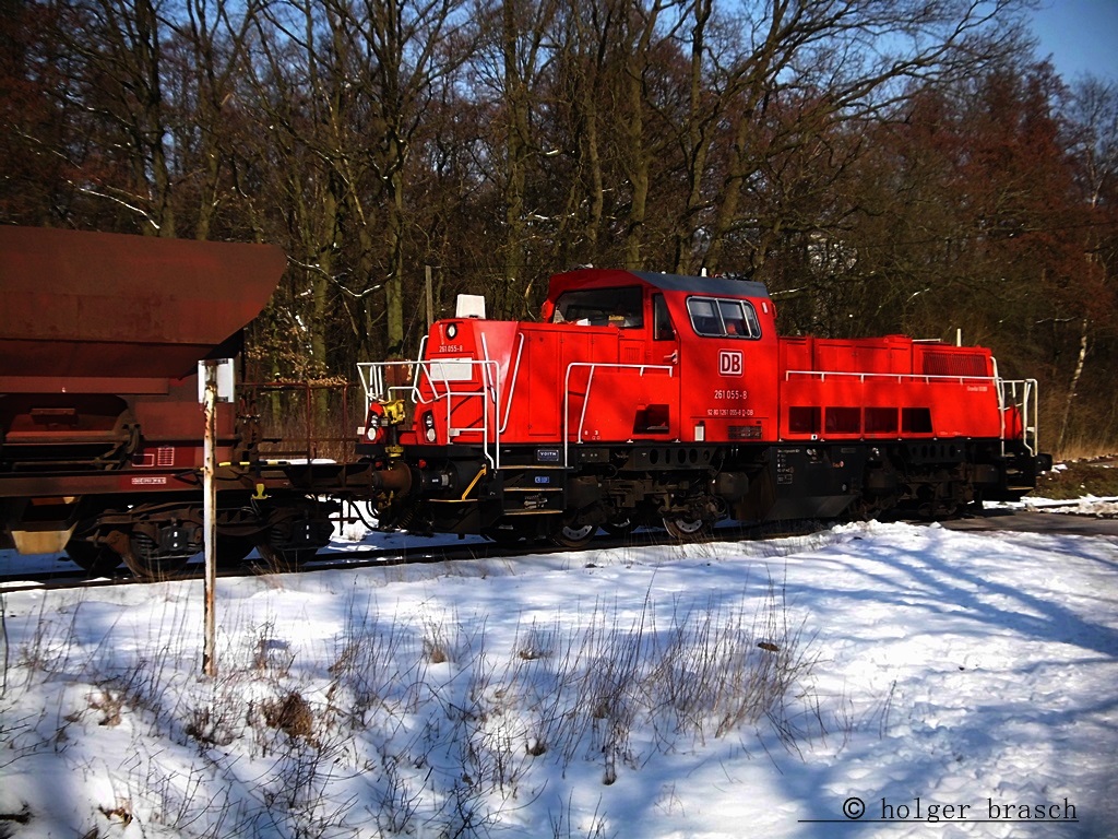 bei strahlenden sonnenschein fuhr 261 055-8 mit einen kurzen g�terzug zum bhf glinde,datum 15.03.14