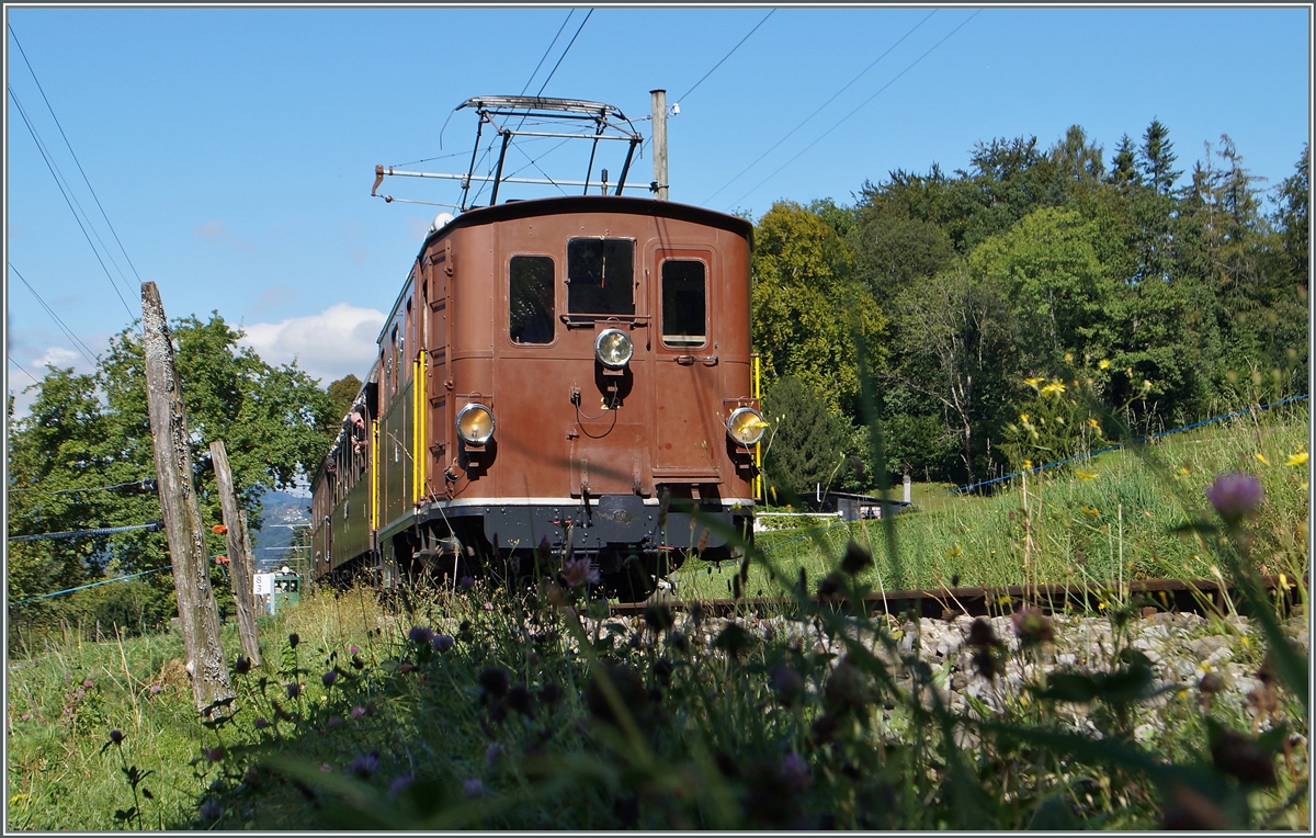  BERNE EN FETE  bei der Blonay Chamby Museumsbahn - die BOB HGe 3/3 N° 29, welche 1926 als letzte Lok den 1913/14 gelieferten an Vorgängerloks zur BOB kam und hier nun bei der B-C eine neuen Heimat gefunden hat. 13. Sept. 2014
