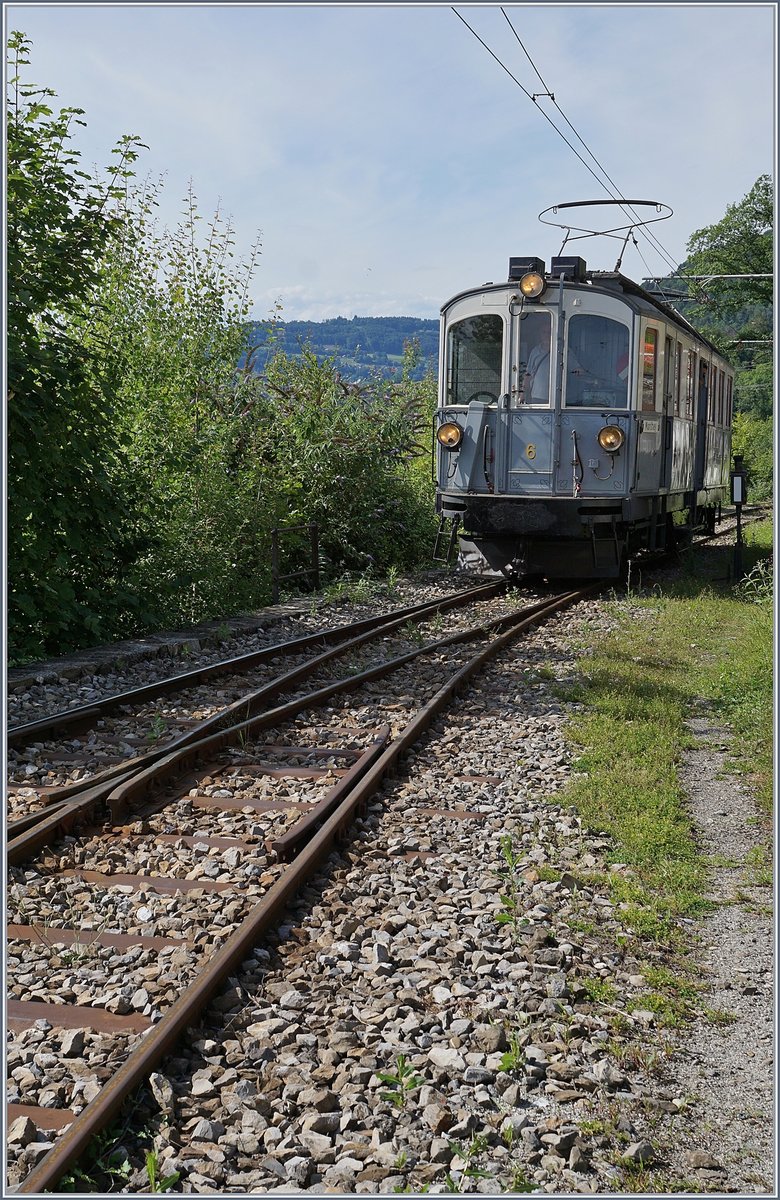Der MCM BCFeh 4/4 N° 6 von Chaulin Musée kommend erreicht sein Ziel Chamby.

25. Juli 2020