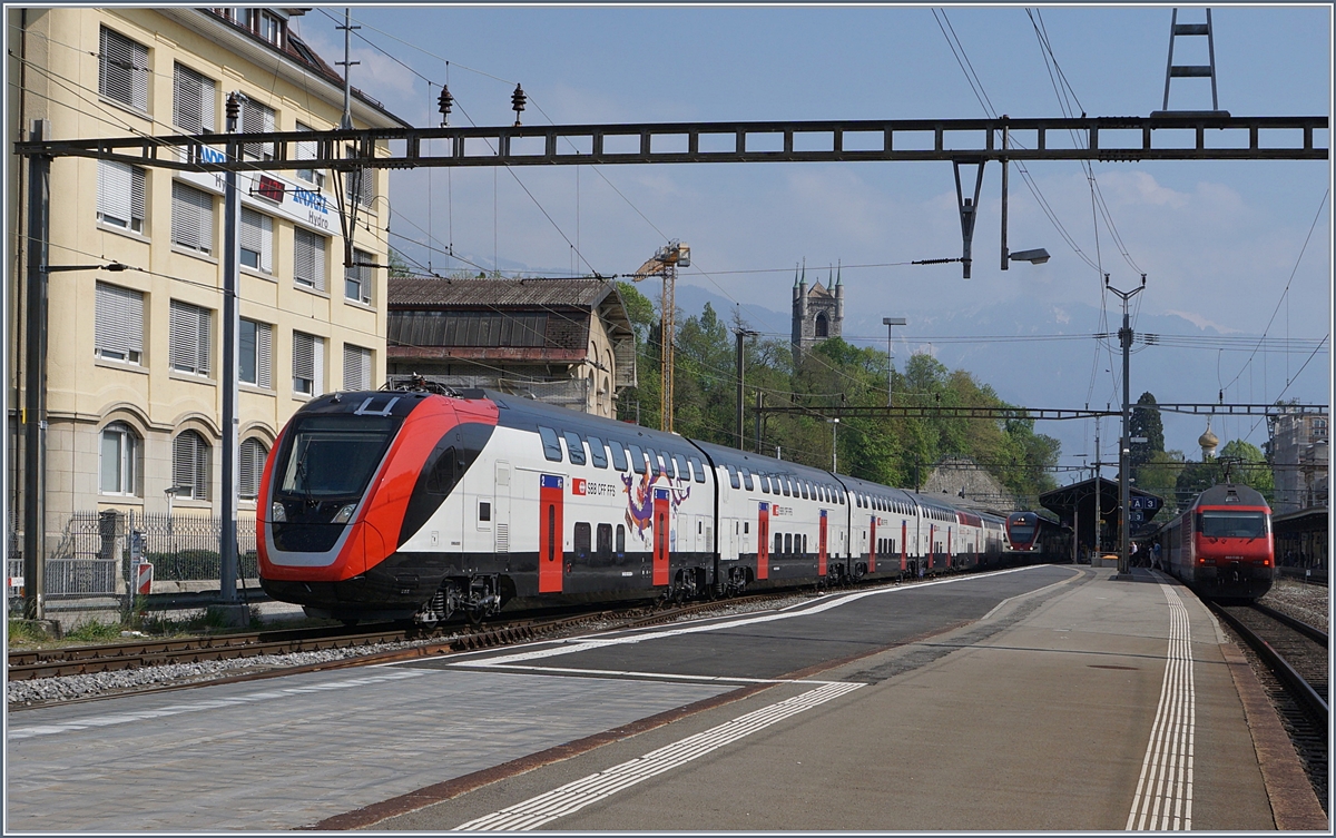 Der neue SBB RABe 502 (TWINDEXX) in Vevey.
11. April 2017 