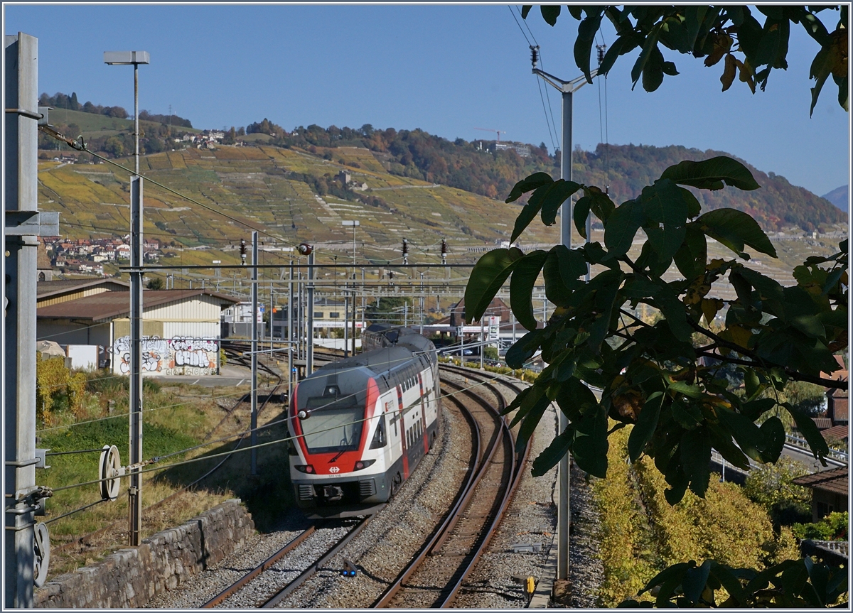 Der SBB RABe  511 116 auf dem Weg nach Vevey bei Cully.
16. Okt. 2017
