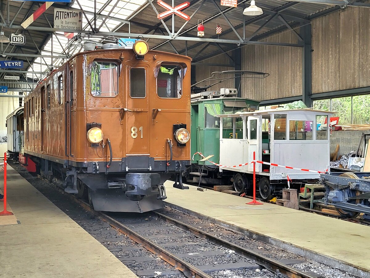 Die Berninabahn Ge 4/4 81 der Blonay Chamby Bahn steht in der Ausstellungshalle von Chaulin. 

4. Mai 2024
