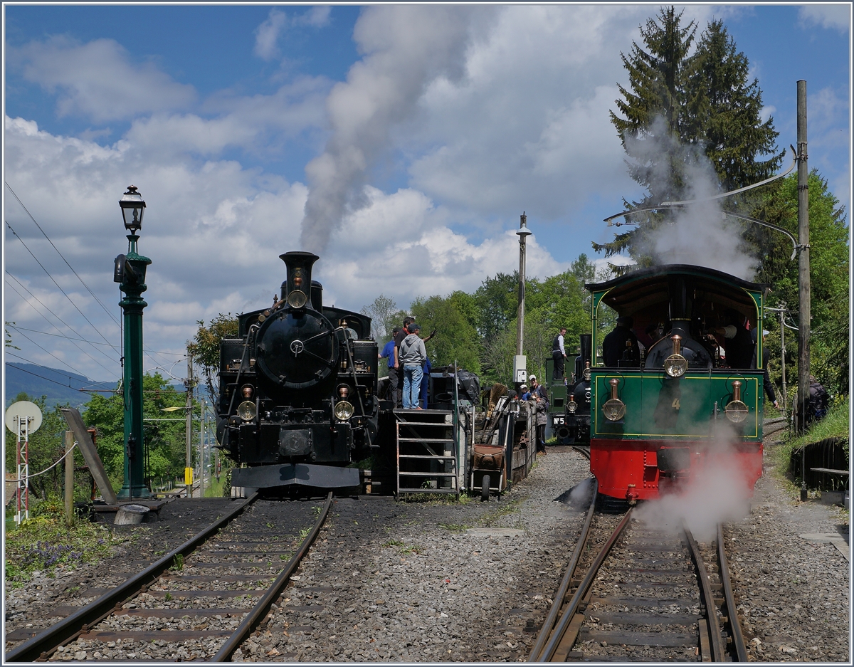 Die BFD HG 3/4 3 bei der Blonay Chamby Museumsbahn in Chaulin bei der Behandlung.
15. Mai 2016