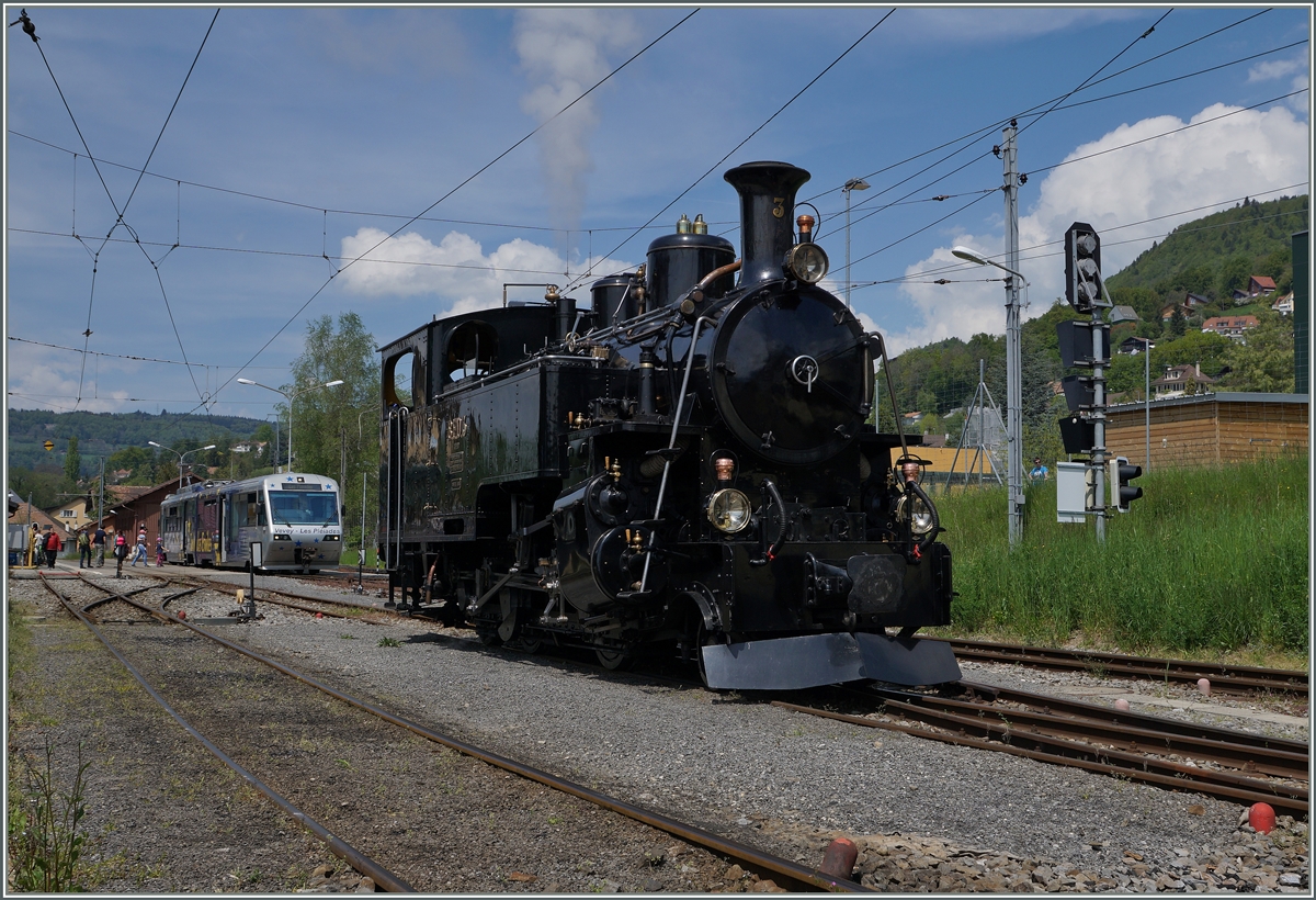 Die BFD HG 3/4 3 bei der Blonay Chamby Museumsbahn in Blonay.
8. Mai 2016