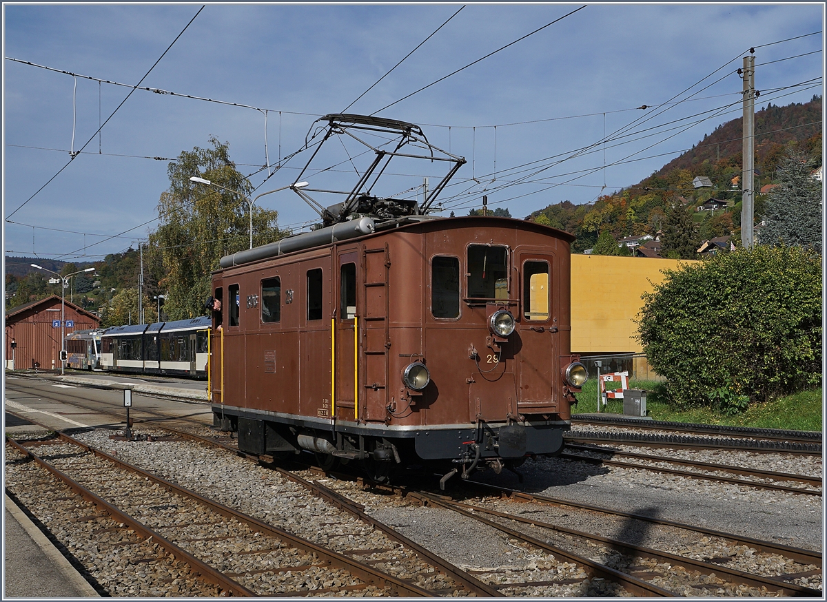 Die BOB HGe 3/3 29 hat bei der Blonay Chamby Bahn eine neue Heimat gefunden, und kommt hie und da zum Einsatz, wie z.b. hier, am 27. Okt. 2019 zum Abschluss der Saiseon 2019

27.10.2019