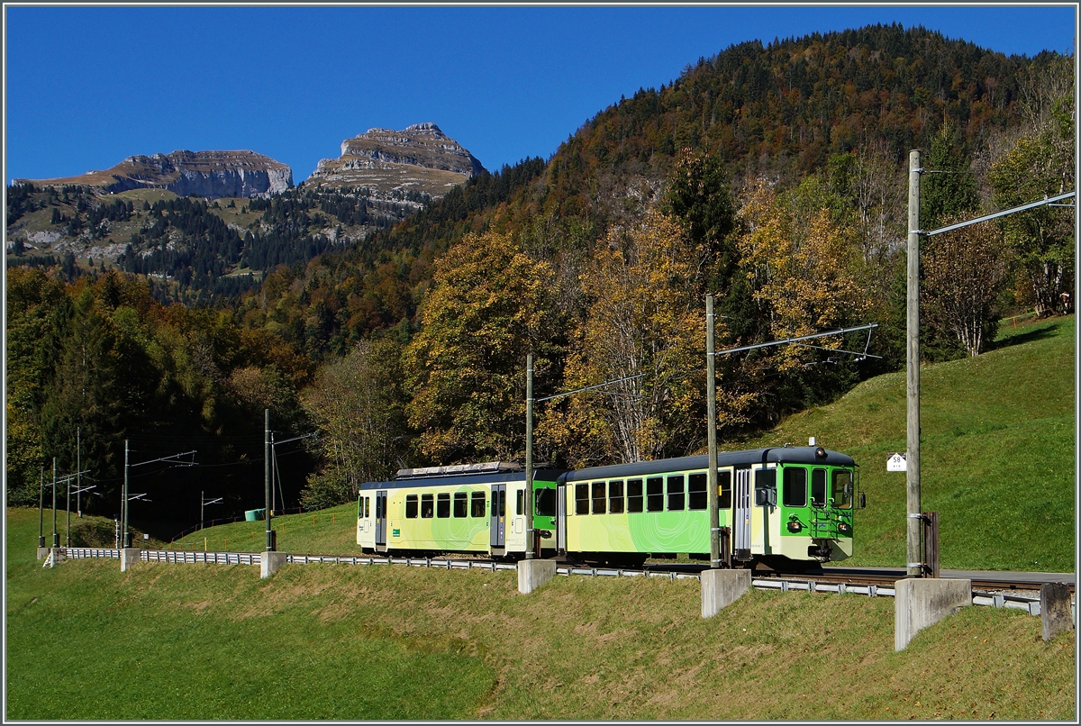 Ein ASD Regionalzug zwischen Le Sépey und Les Planches. 
18. Okt. 2014