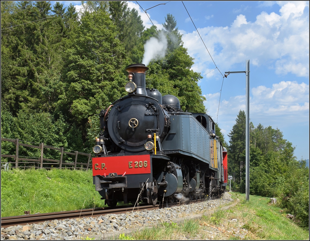 Mit der E 206 nach Tavannes. La Traction Sonderzug bei Les Reussilles. August 2019.