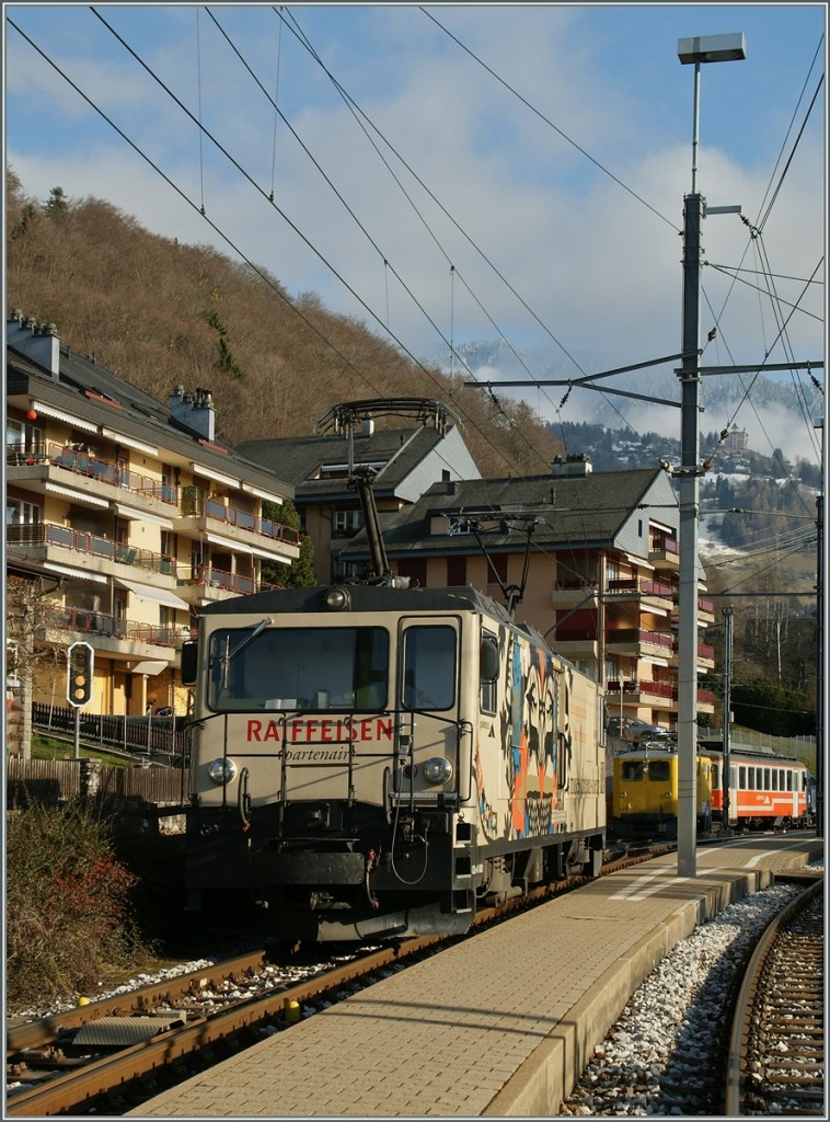 MOB  GDe 4/4 (Serie 6000) in Chernex.
17. Feb. 2014