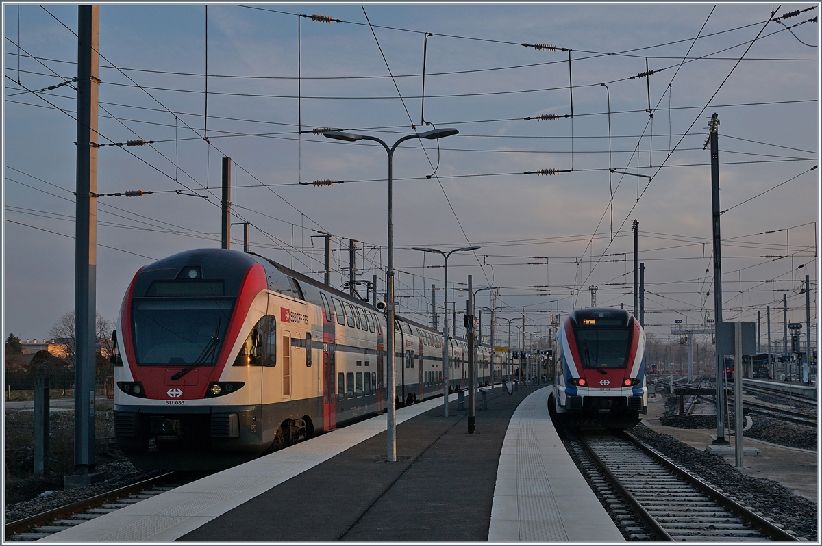 SBB RABe 511 036 und RABe 522 232 in Annemasse. 

21. Jan. 2020