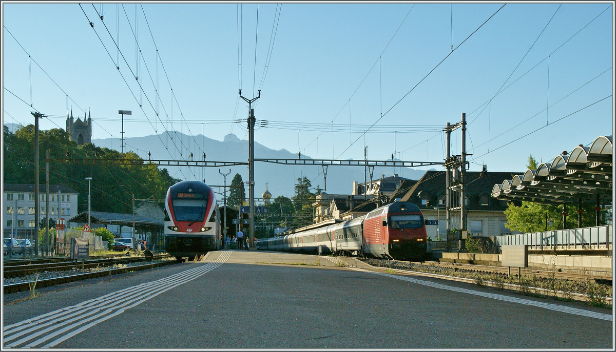 SBB RABe 511 und Re 460 in Vevey. 
3. Sept. 2013