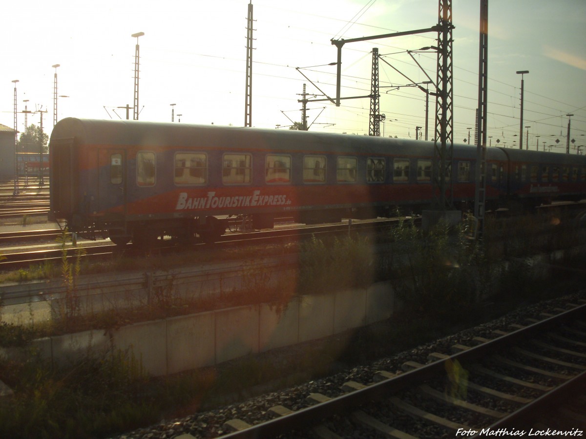 Wagen von BahnTouristikExpress (BTE) abgestellt aufm Gel�nde des BW Rostock am 31.8.13