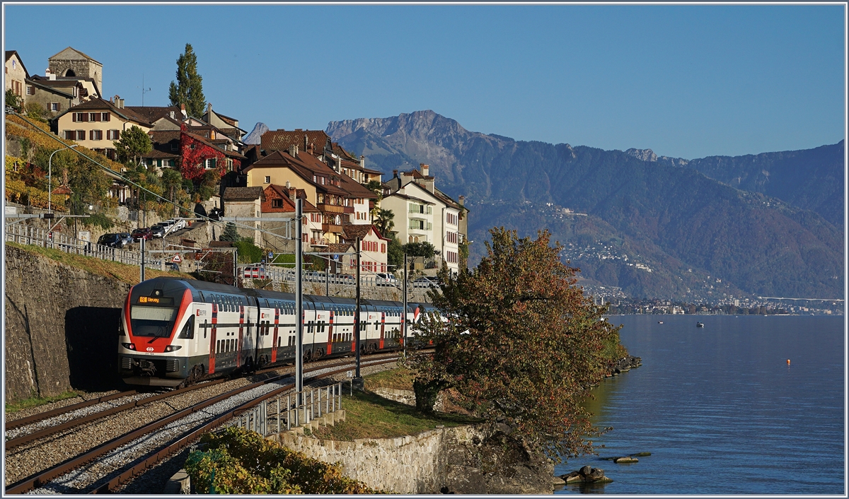 Zwei SBB KISS RABe 511 nach Vevey bei St-Saphorin. 

25. Jan. 2019