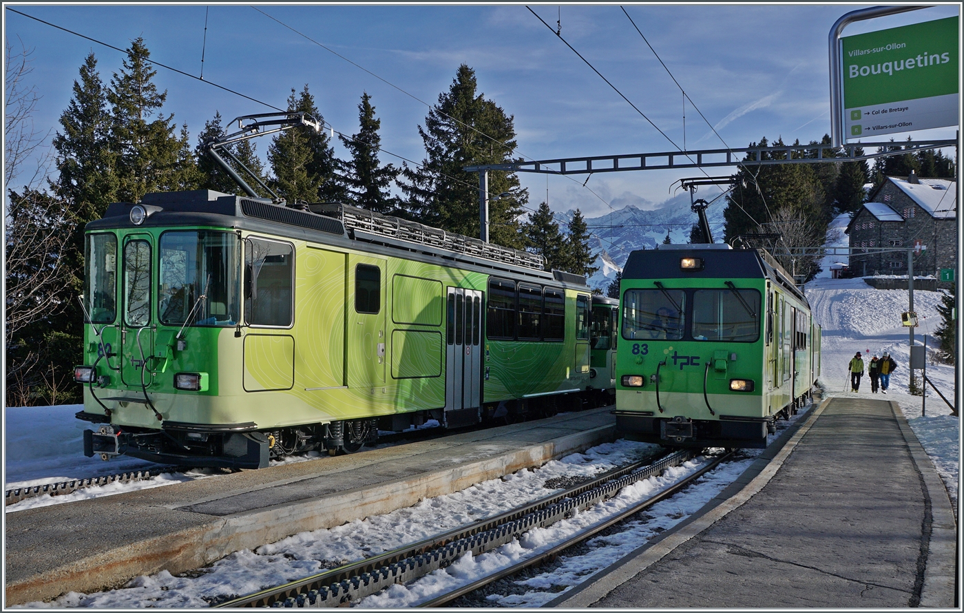 In Bouquetin kreuzen sich die beiden TPC BVB BDeh 4/4 82 und83. die Strecke ist für den Wintersportverkehr von grosser Bedeutung, weshalb in der Wintersaison die Züge mit Ausnahme über den Mittag im Viertelstundentakt verkehren, um die Wintersportler von Villars s/O auf den Col de Bretaye zu bringen bzw. am Abend wieder zurück. 

19. Jan. 2026