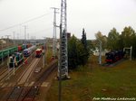 Blick von der Br�ck auf die 295 095, den SVT 137 234, die V75 018 (107 018), auf die Museumslok 52 5679 und die 120 274 in Falkenberg/Elster am 9.10.16