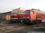 132 293 der EBS und die fast Ausgeschlachtete 232 182 abgestellt auf dem Gel�nde der LEG in Delitzsch am 15.12.15
