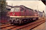 Die DR 132 643-8 rangiert in Schwerin (sie wird einen D-Zug übernehmen.