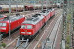 233 233 mit weiteren Schwestermaschienen abgestellt am Bw Halle G in Halle/Saale am 14.7.20