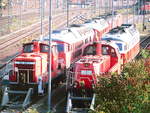 362 559 und 261 063 und weitere Loks der Baureihe 232 und 233 abgestellt am Betriebswerk Halle P am 4.9.18