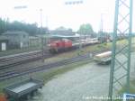 Am 9.8.12 ist BR 298 mit 3 G�terwagen unterwegs nach Mukran / Hier bei der Ausfahrt aus Bergen auf R�gen