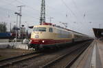 103 245 mit einen Sonderzug von Bielefeld kommend mit ziel Warnem�nde bei der Einfahrt in den Bahnhof Stendal Hbf am 9.3.24