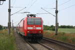 146 024 mit dem RE30 mit ziel Magdeburg Hbf bei der Einfahrt in Z�beritz am 9.6.21
