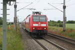 146 008 mit dem RE30 mit Ziel Magdeburg Hbf bei der Einfahrt in den Bahnhof Z�beritz am 13.6.21