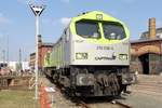 Eine der Austtellungsst�cke in Dresden-Altstadt war am 8 April 2018 CapTrain 250 006.