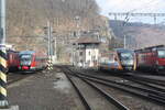 642 345/845 vom Trilex verl�sst als TL 6609 mit ziel Liberec und 642 086/586 von DB / CD verl�sst als RB 28005 mit ziel Rumburk den Bahnhof Decin hl.n. am 13.3.24