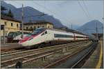 Ein SBB RABe 503 als EC 35 nach Milano beim Halt in Domodossola.
