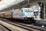 Leider in unsch�ne Lichtverh�ltnisse (Gegenlicht, Bahnsteighalle) aber doch: am 14 April 2022 steht Lineas 186 258 (mit ein Dankesch�n f�r das Sorgpersonal w�hrend der COVID_19 Krise) am Kops der VSOE