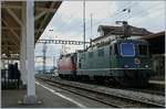 Re 4/4 II in Grün und Rot in Chavornay.