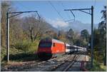 Die SBB Re 460 113 (91 85 4 460 113-4 CH-SBB) ist mit ihrem IR90 bei Burier auf dem Weg nach Brig.