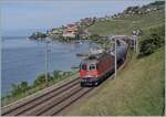 Die rote SBB Re 6/6 11630 (Re 620 030-7)  Herzogenbuchsee  ist mit einen Kesselwagen Ganzzug zwischen Rivaz und St-Saphorin auf me Weg nach St-Triphon.