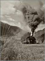 100 Jahre Brig - Gletsch: die DFB HG 3/4 N� 9 hat Oberwald verlasen und dampft nun Richtung Gletsch.