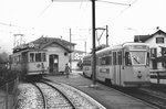 TRN/TN: Begegnung von Tramz�gen (Morwagen 43 und Be 4/6 594, ehemals Genua) nach Cortaillod und Boudry in Areuse im Jahre 1979.