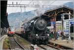 Die VVT 52 221 ist mit ihrem Extrazug 30502 zum Dampfbahn Festival der Blonay-Chamby Bahn in Vevey angekommen.