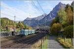 Mit dem BLS Steuerwagen BDt 957 (50 85 35 957-0 CH-BLS)  an der Spite verlässt ein Auto-Tunnelzug den Bahnhof Kandersteg auf dem Weg zum Lötschbergtunnel mit dem Ziel Goppenstein. 

11. Okt. 2022