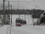 Auf der Fahrt nach Trogen hat am 01.02.2015 Triebwagen Nr.